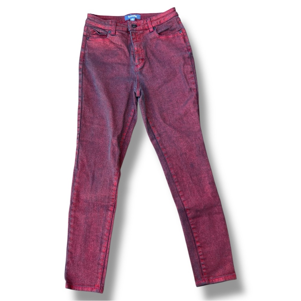 Modcloth Distressed Red Metallic denim skinny jeans, sz 8